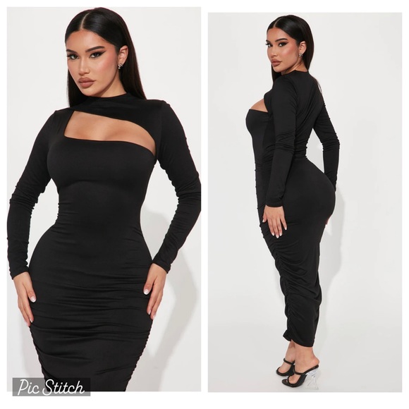 Black Midi Cutout Dress - Picture 2 of 3